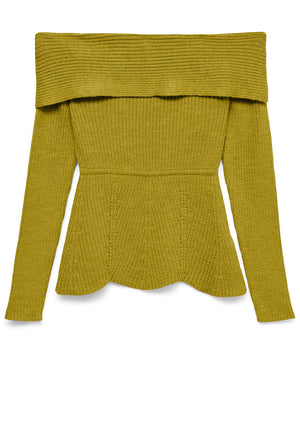 Vero Moda Lucy Bardot Scalloped Trim Jumper, Green