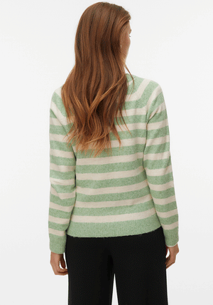 Vero Moda Doffy Striped Round Neck Jumper, Green