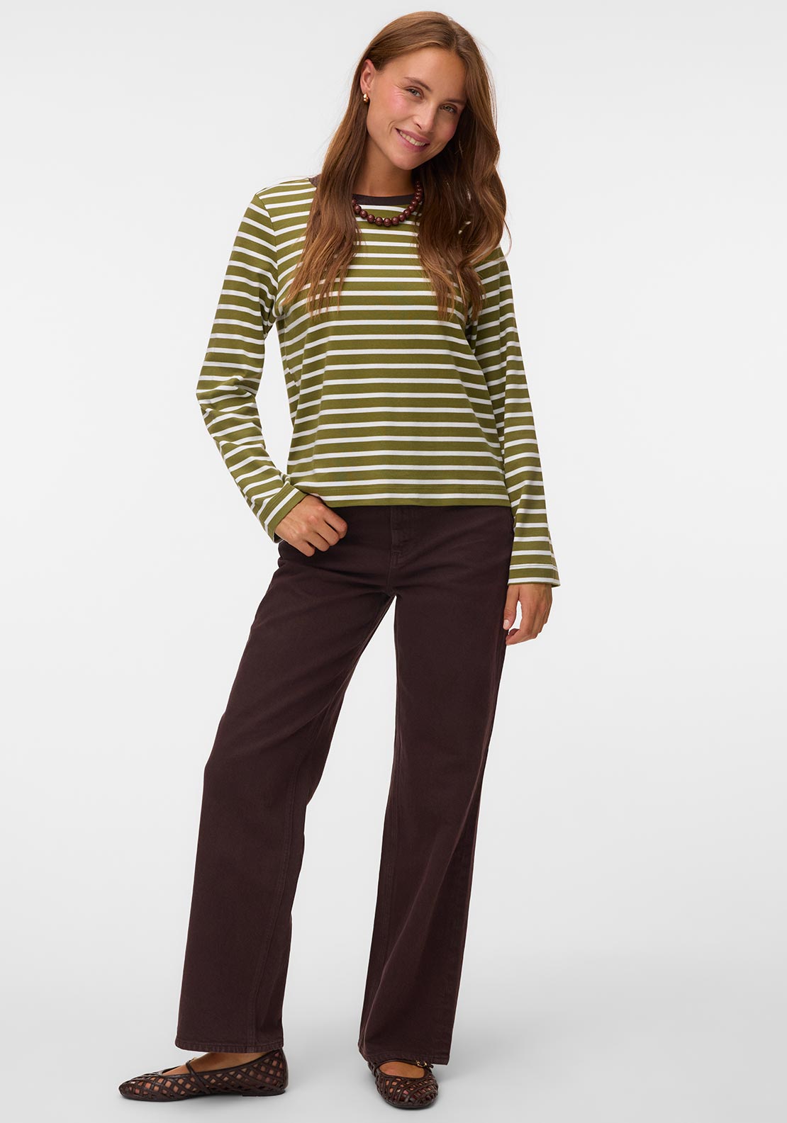 Vero Moda Tessa High Waisted Wide Leg Jeans, Brown