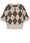 Vero Moda Hal Diamond Knit Short Sleeve Sweater, Beige and Brown
