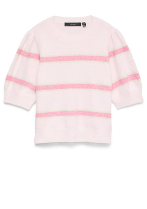 Vero Moda Doffy Short Sleeve Stripe Knit Sweater, Pink Multi