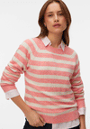 Vero Moda Doffy Striped Round Neck Jumper, Pink