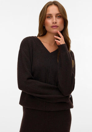 Vero Moda Besti V Neck Knit Jumper, Brown