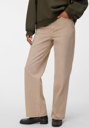 Vero Moda Tessa High Waisted Wide Leg Jeans, Beige