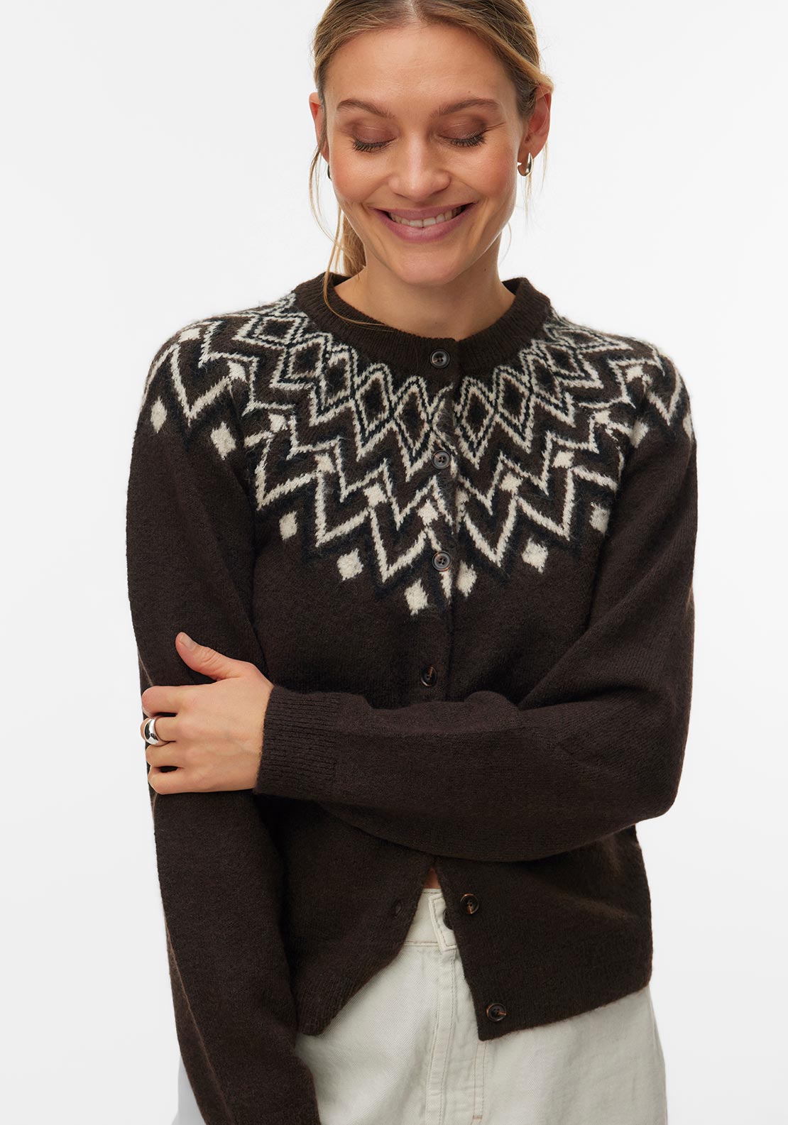 Vero Moda Karla Button Up Knitted Cardigan, Brown
