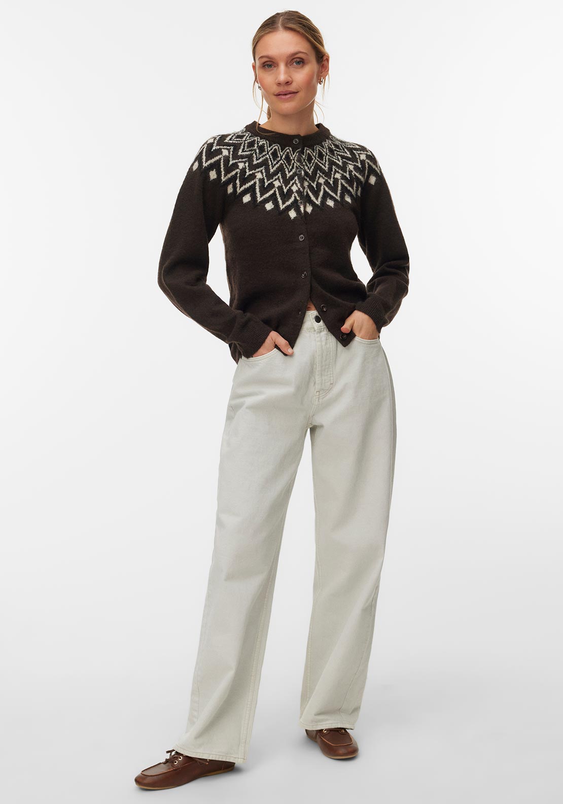 Vero Moda Karla Button Up Knitted Cardigan, Brown
