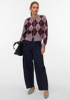 Vero Moda Halo Argyle Knit Cardigan, Wine Multi