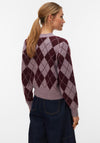 Vero Moda Halo Argyle Knit Cardigan, Wine Multi