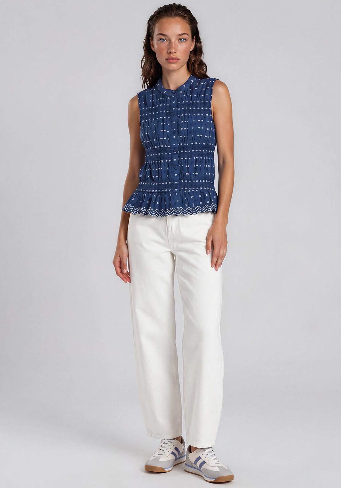 Vero Moda Clarence Embroidered Sleeveless Top, Blue