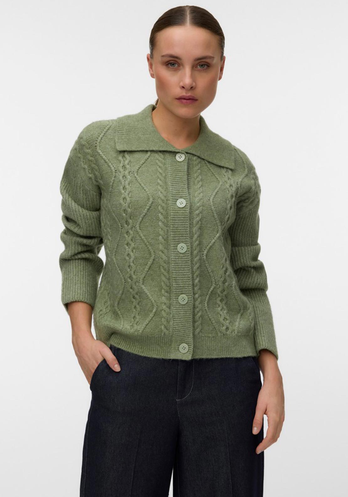 Vero Moda Robin Collar Knit Cardigan, Green