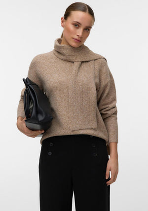 Vero Moda Gianna Scarf Detail Jumper, Beige