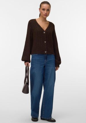 Vero Moda Sally Bow Button Cardigan, Brown