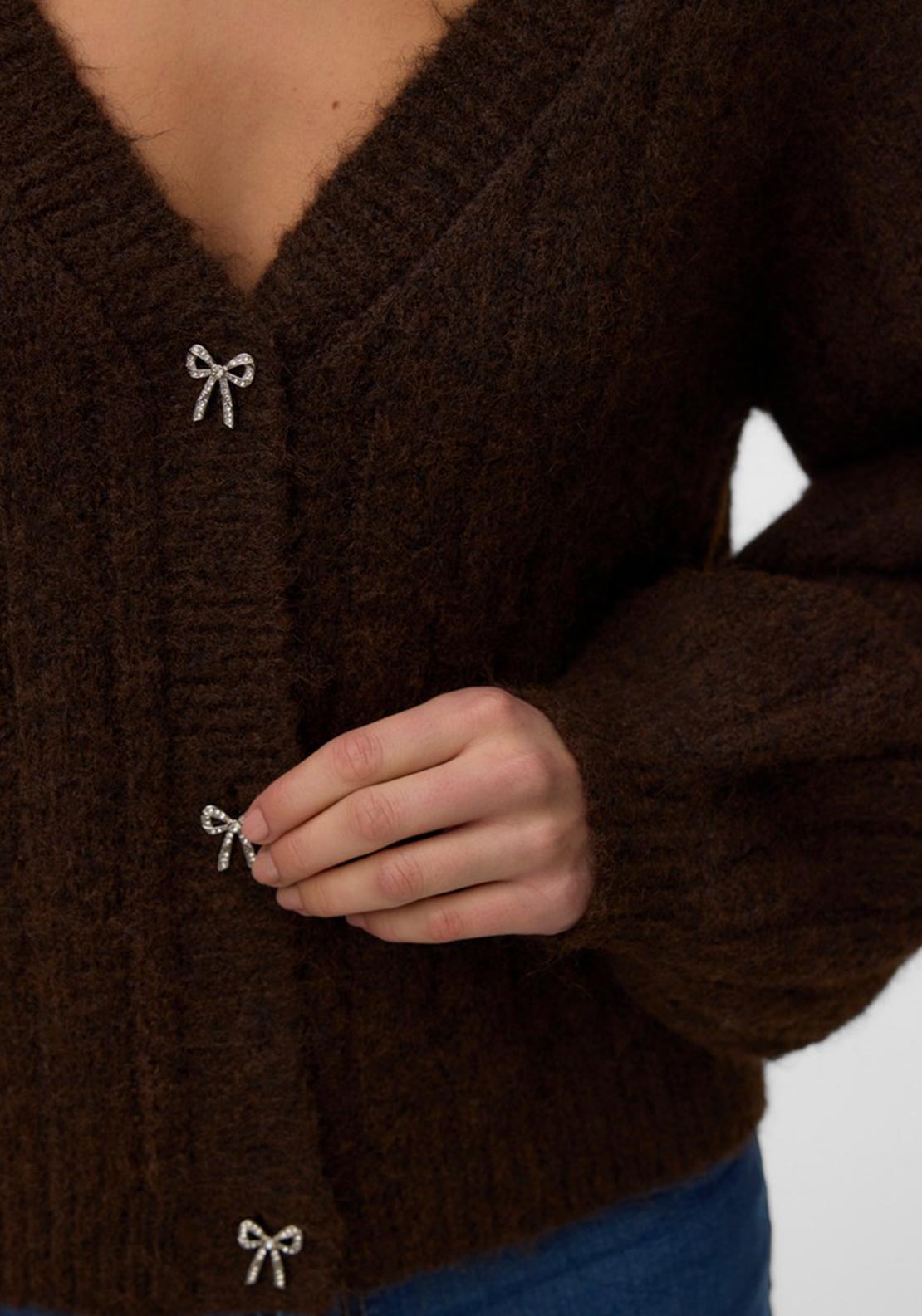 Vero Moda Sally Bow Button Cardigan, Brown
