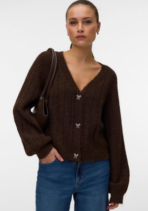 Vero Moda Sally Bow Button Cardigan, Brown