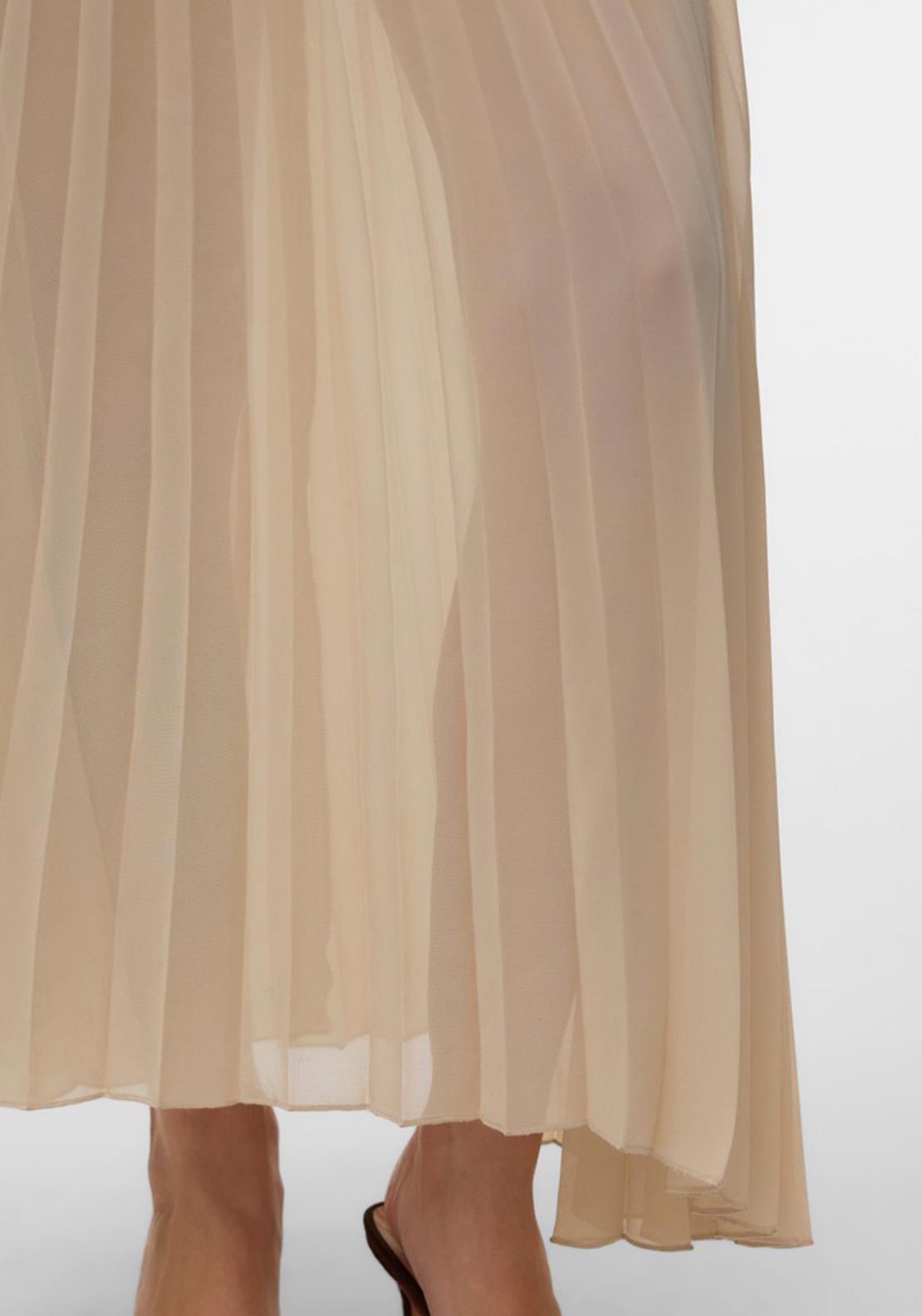 Vero Moda Fiva Pleated Contrast Long Dress, Cream