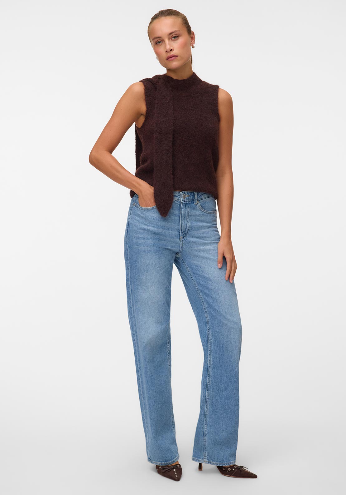 Vero Moda Venezia Sleeveless with Neck Detail Vest, Brown