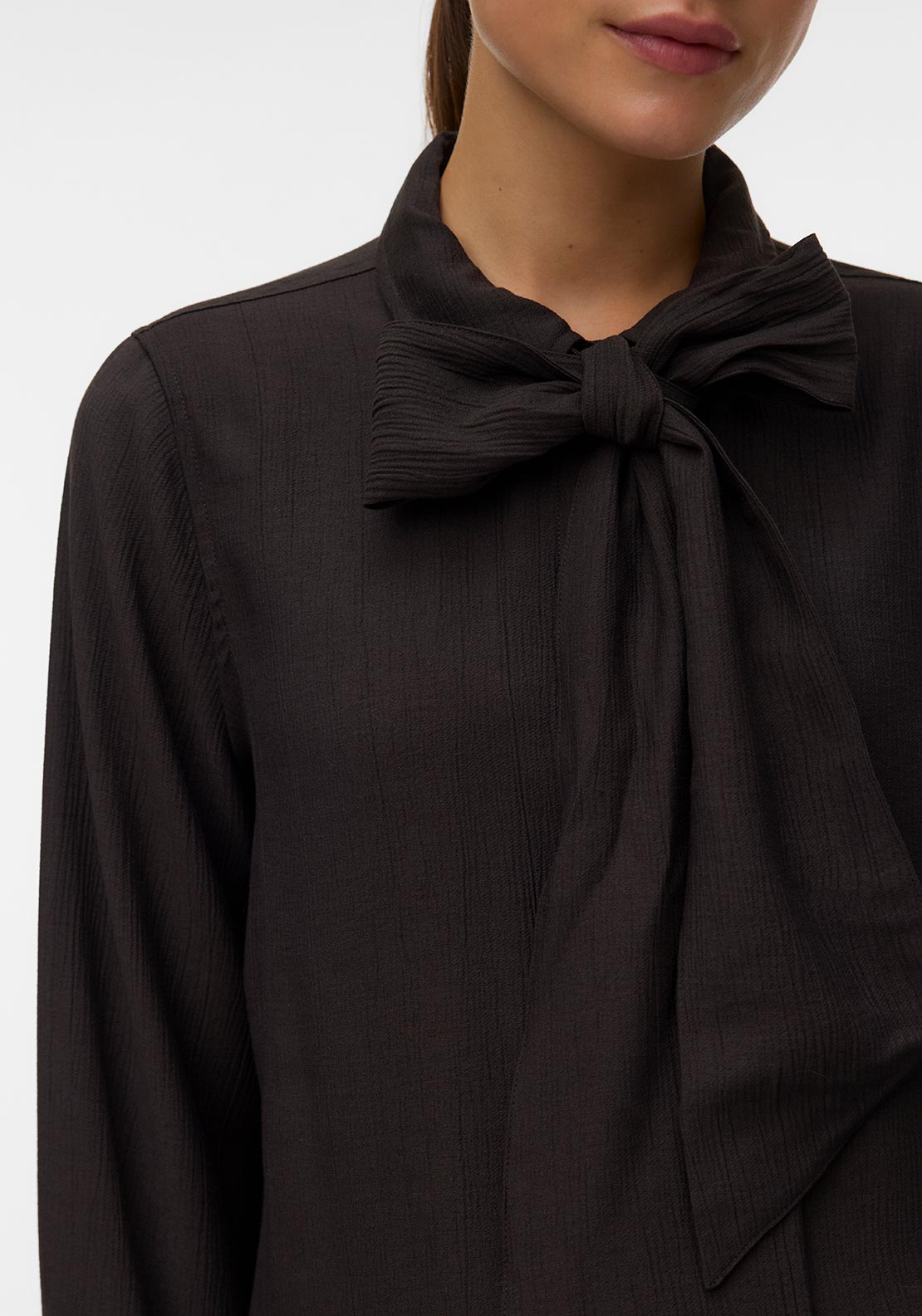 Vero Moda Jay Long Sleeve with Tie Detail Shirt, Brown