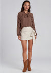 Vero Moda Micah Striped Bow Detail Skirt, White & Brown