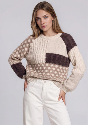 Vero Moda Kristin Round Neck Jumper, Cream & Brown
