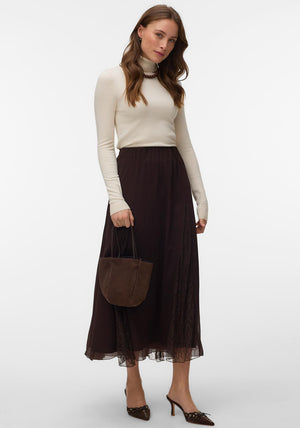 Vero Moda Lalie Lace Panel Maxi Skirt, Brown