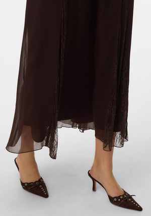 Vero Moda Lalie Lace Panel Maxi Skirt, Brown