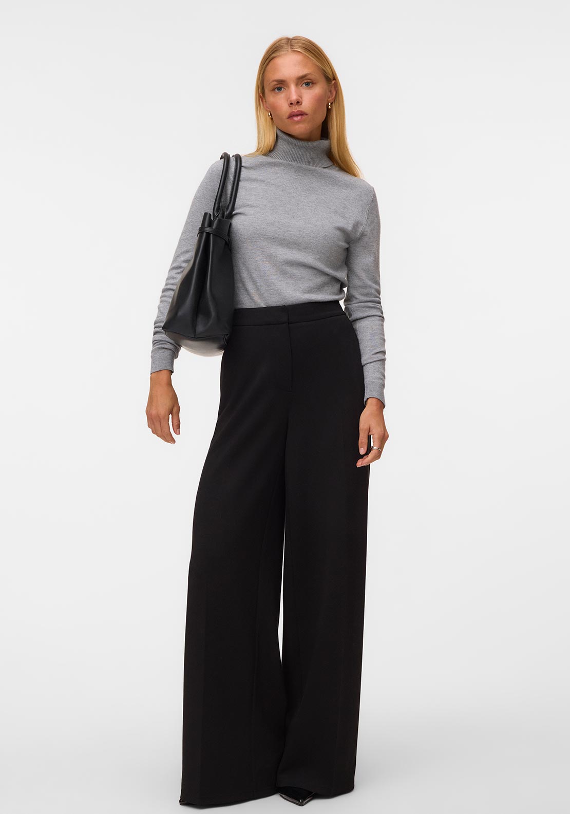 Vero Moda Bellis Mid Rise Wide Leg Trousers, Black