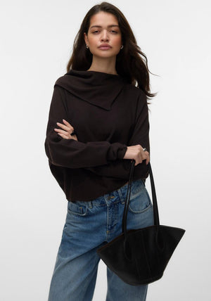 Vero Moda Happiness Asymmetric Neck Top, Brown