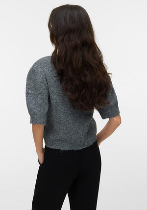 Vero Moda Claire Embellished Knit Top, Grey