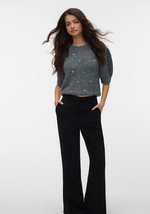 Vero Moda Claire Embellished Knit Top, Grey