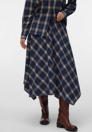 Vero Moda Tilda Check Asymmetric Skirt, Navy