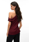 Vero Moda Stone Buckle Detail Off The Shoulder Blouse, Wine