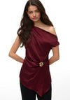 Vero Moda Stone Buckle Detail Off The Shoulder Blouse, Wine