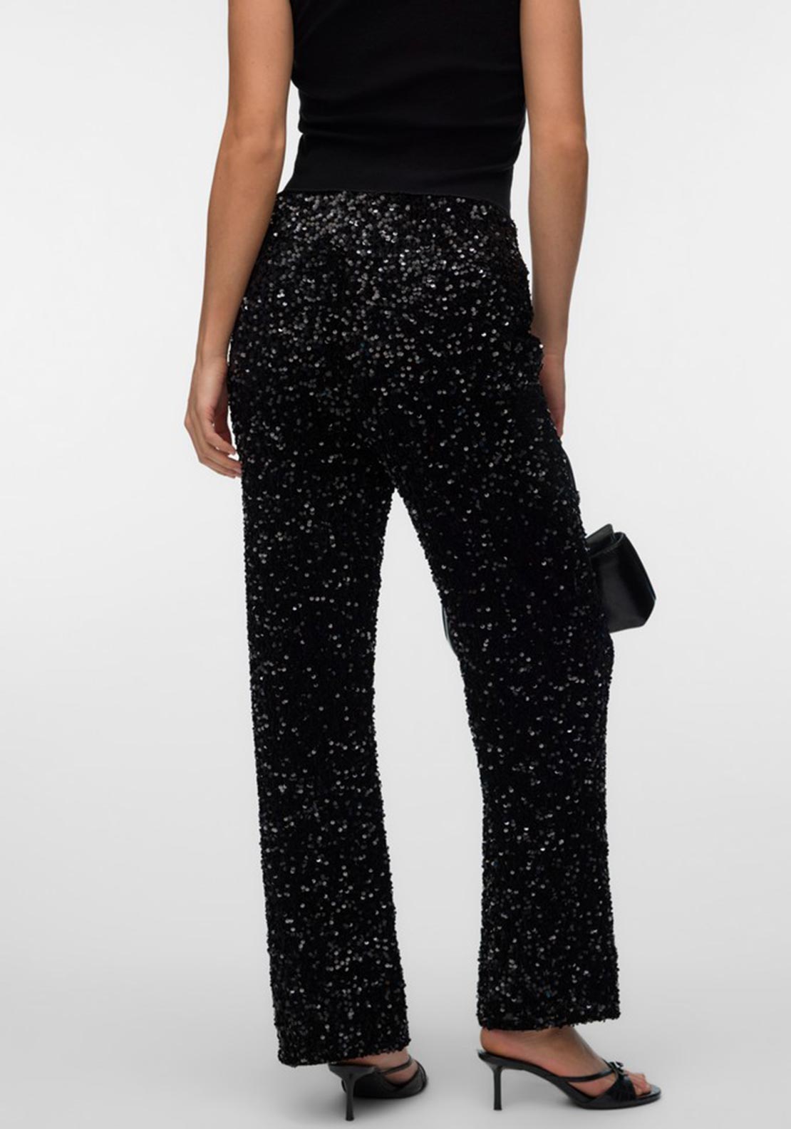 Vero Moda Bella Sequin Wide Leg Trousers, Black