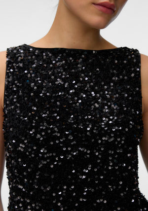 Vero Moda Bella Sequin Faux Fur Trim Top, Black