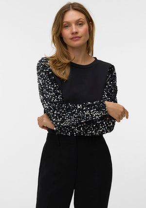 Vero Moda Bella Sequin Sleeve Sweatshirt, Black
