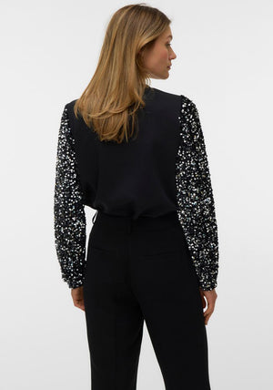 Vero Moda Bella Sequin Sleeve Sweatshirt, Black
