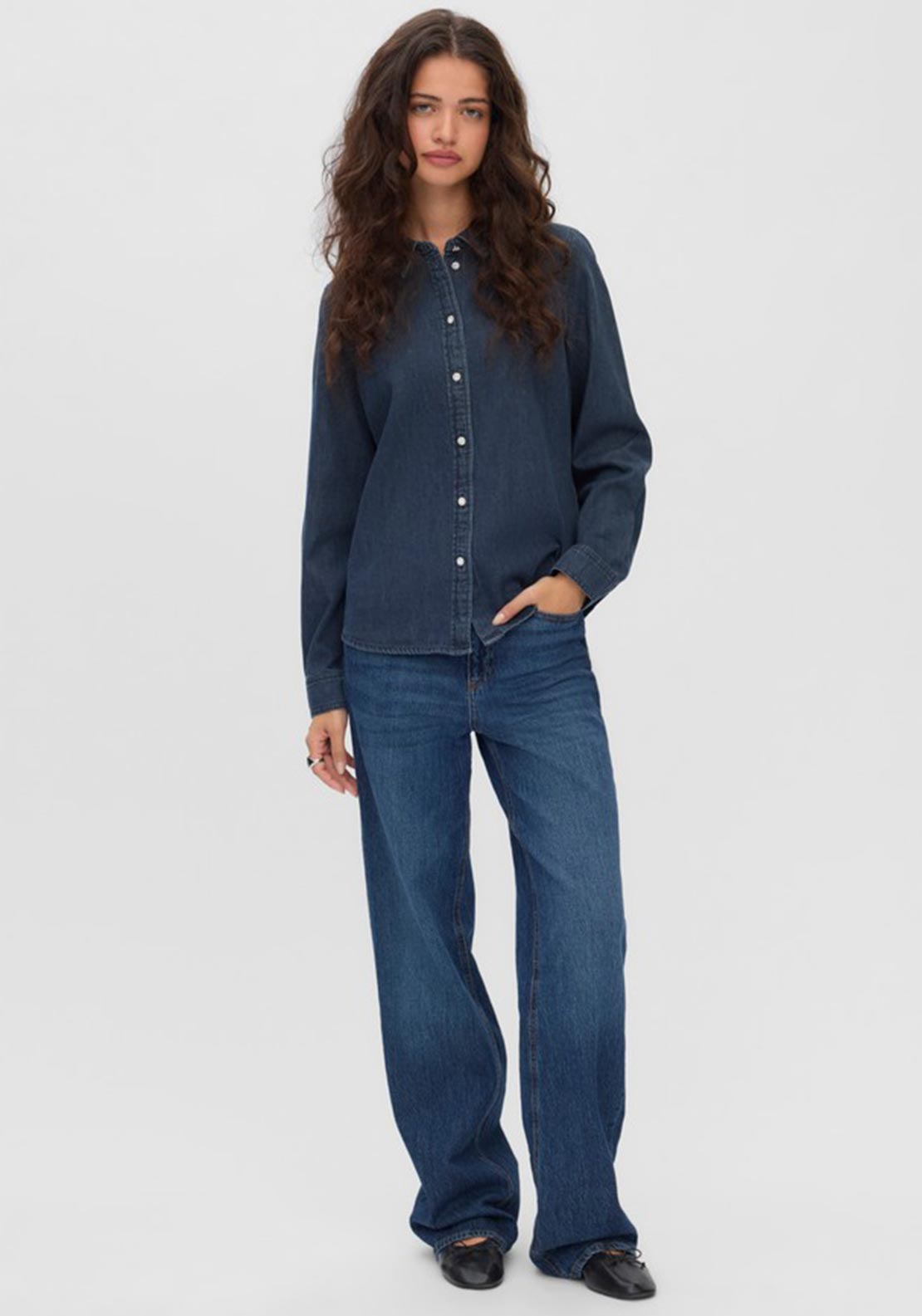 Vero Moda Maria Rhinestone Button Slim Shirt, Dark Blue