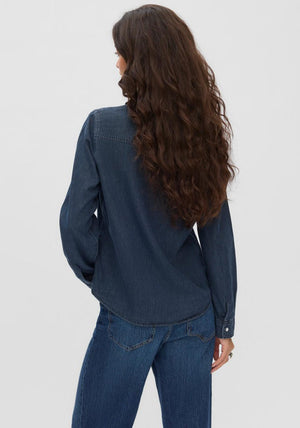 Vero Moda Maria Rhinestone Button Slim Shirt, Dark Blue