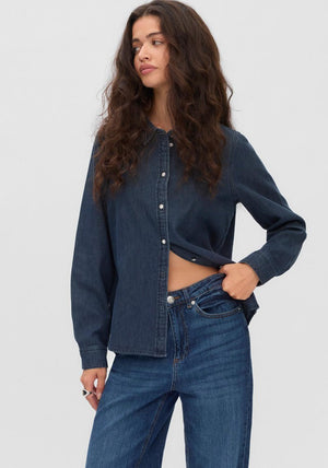 Vero Moda Maria Rhinestone Button Slim Shirt, Dark Blue