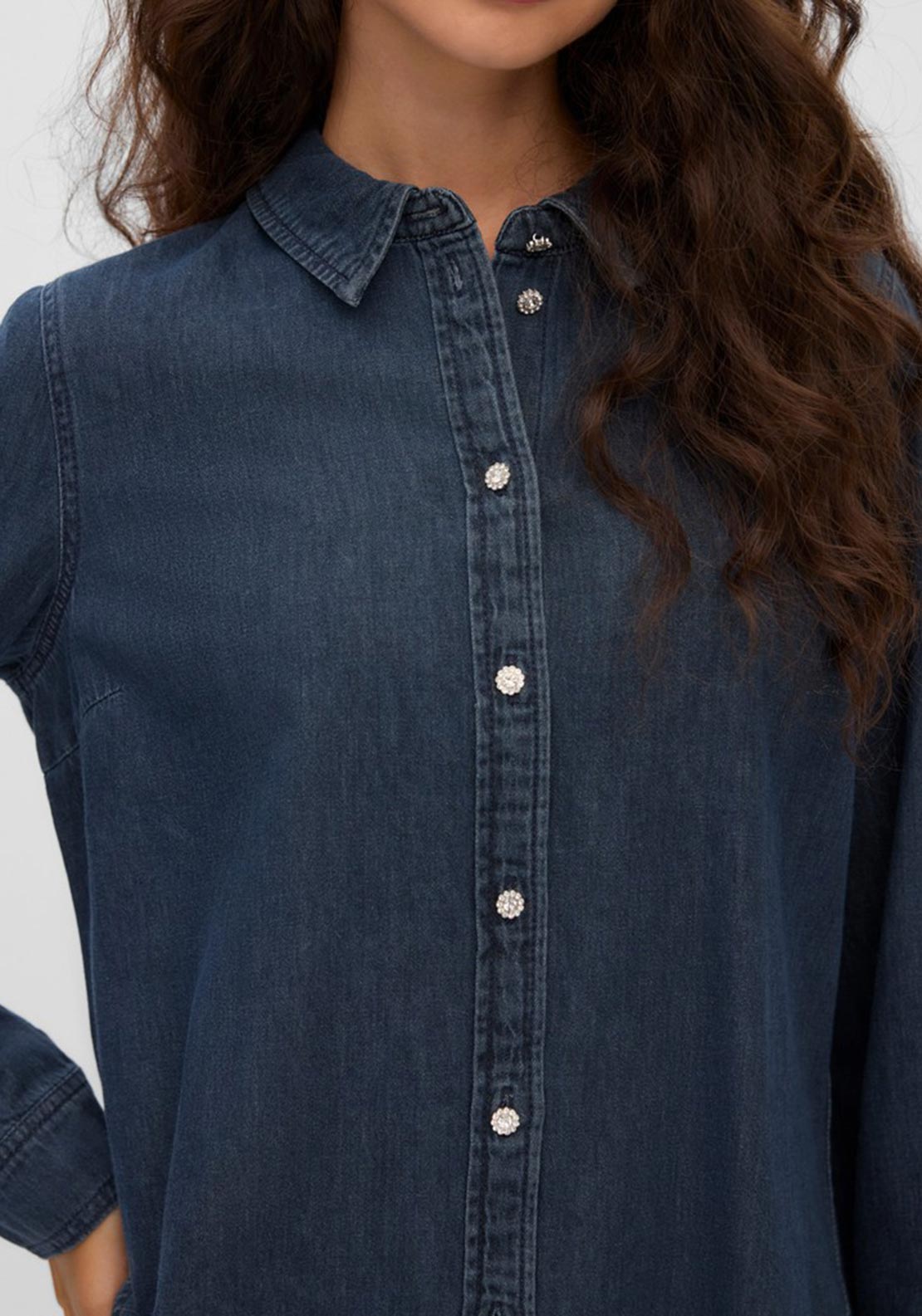 Vero Moda Maria Rhinestone Button Slim Shirt, Dark Blue