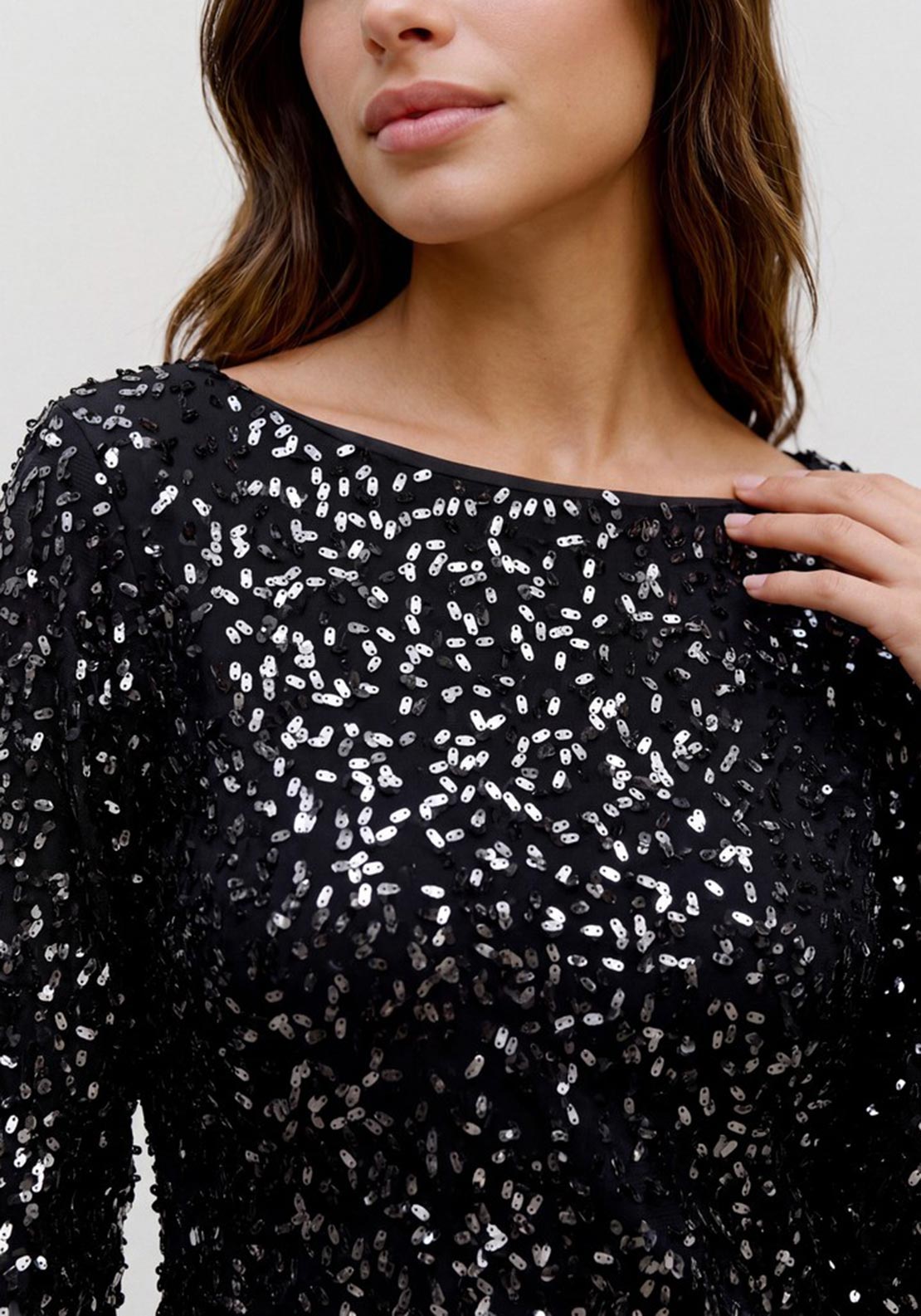 Vero Moda Belle Sequin Long Sleeve Mini Dress, Black