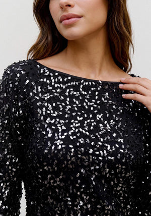 Vero Moda Belle Sequin Long Sleeve Mini Dress, Black