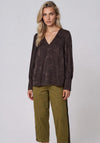 Vero Moda Kira Floral Jacquard Satin Feel Blouse, Brown