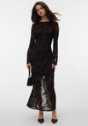 Vero Moda Flora Mesh with Floral Jacquard Mesh Midi Dress, Brown and Black