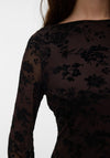 Vero Moda Flora Mesh with Floral Jacquard Mesh Midi Dress, Brown and Black