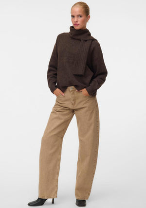 Vero Moda Gianna Scarf Detail Jumper, Brown