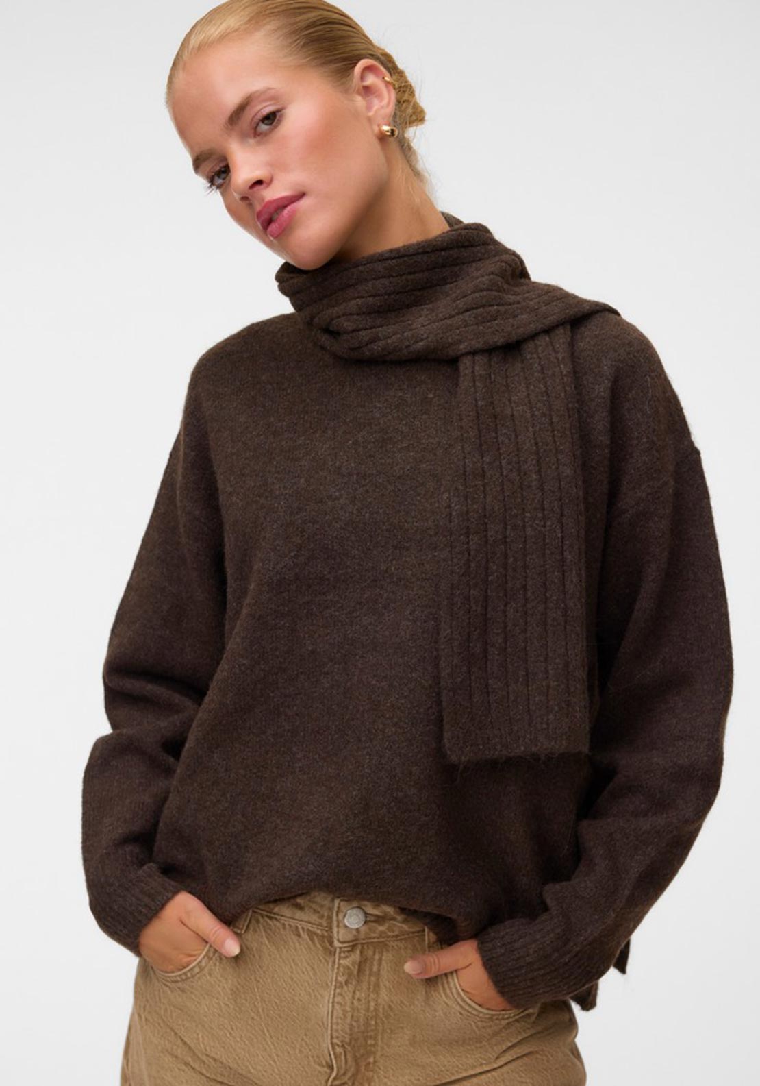 Vero Moda Gianna Scarf Detail Jumper, Brown