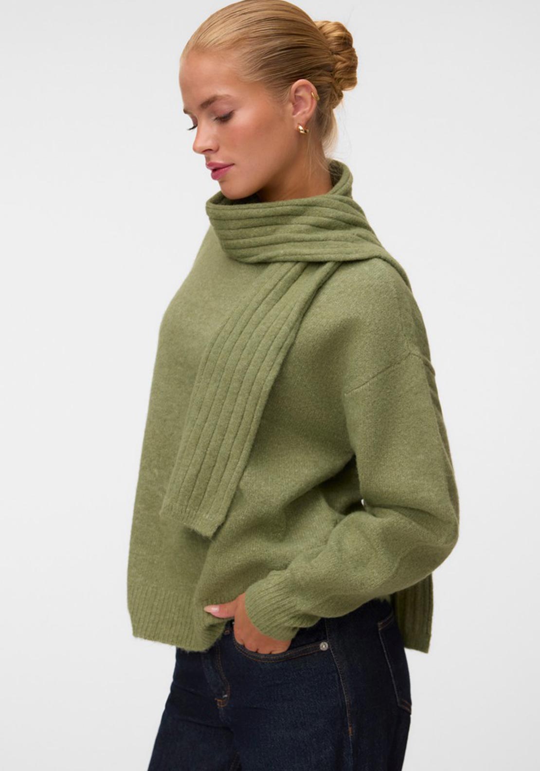 Vero Moda Gianna Scarf Detail Jumper, Green
