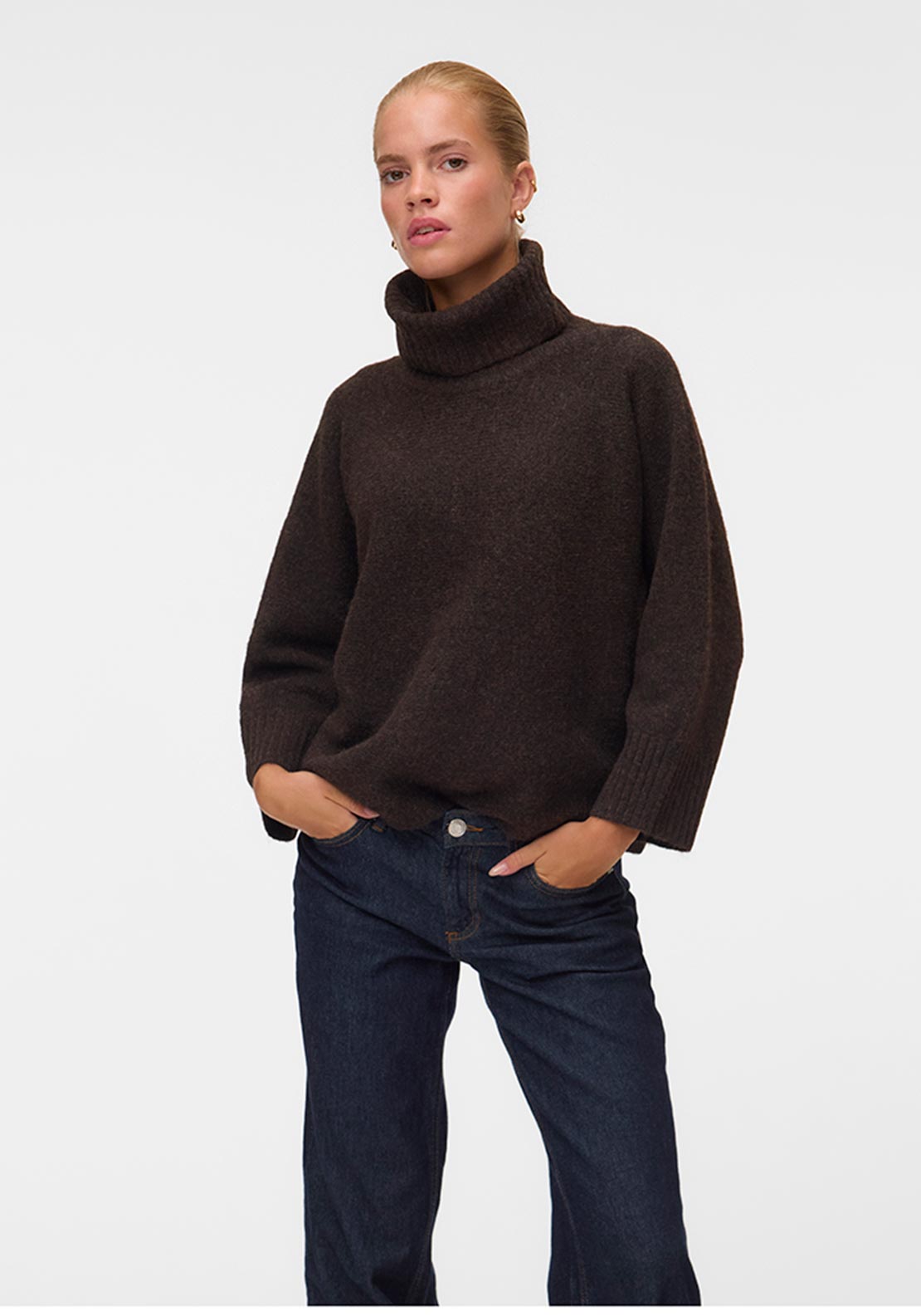 Vero Moda Violet Roll Neck Jumper, Brown