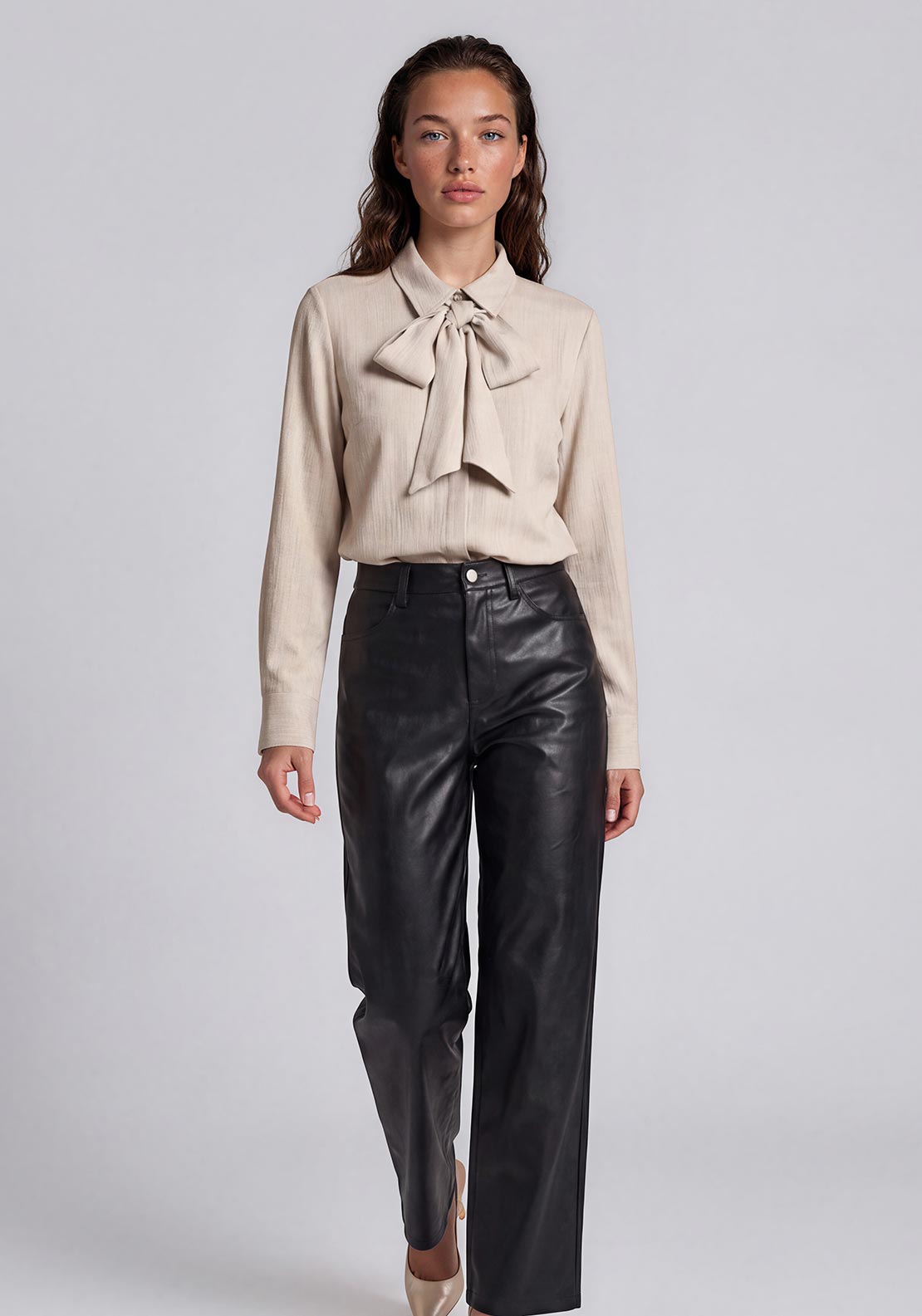 Vero Moda Jay Long Sleeve with Tie Detail Shirt, Cream